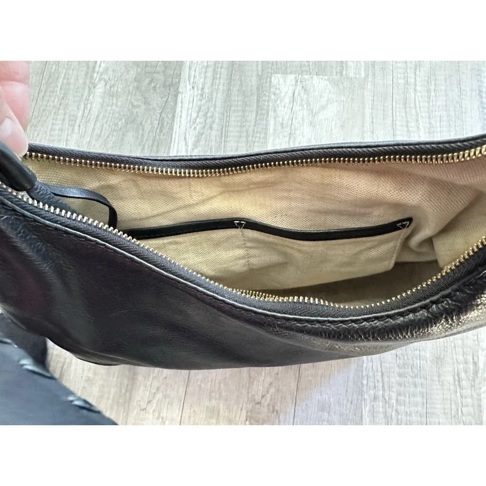 Black Michael Kors Ashbury Pebbled‎ Leather Shoulder Bag Hobo Purse Gold